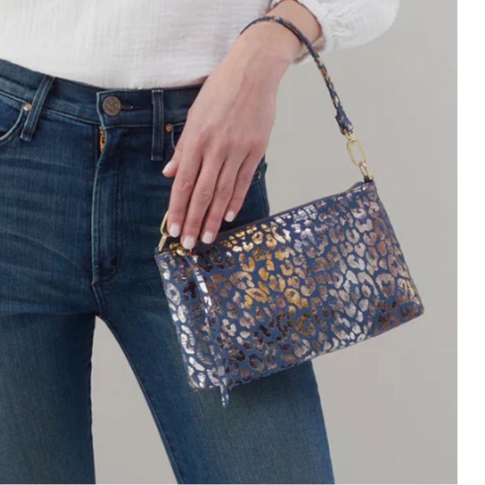 HOBO Blue suede Mirror Cheetah convertible bag